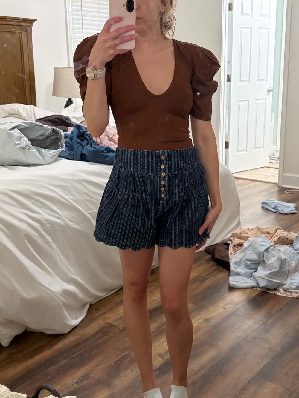 Brown puff sleeve bodysuit